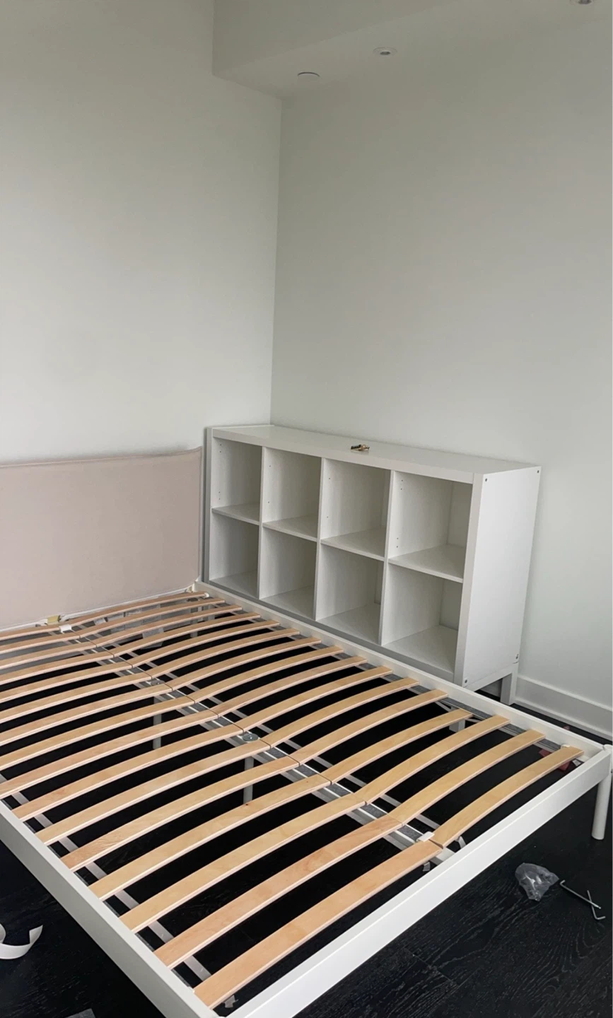 IKEA Full size White Bed Frame w/ Upholstered Headboard - photo 2