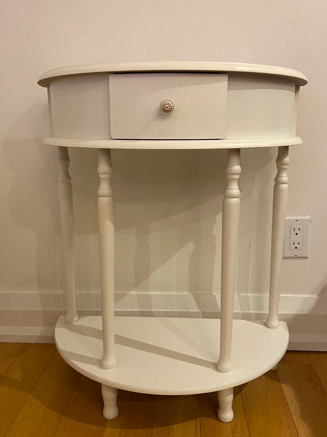 White Round Accent Table with Drawer