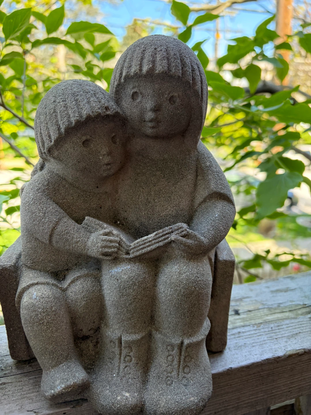 Stone Garden Figurine of Two Children Reading