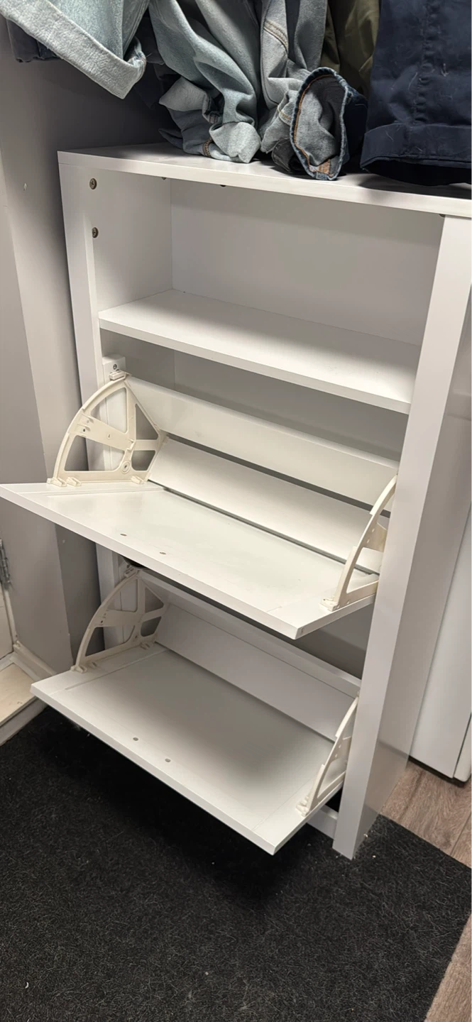 White 2-Tier Shoe Cabinet with Storage Shelf - photo 2
