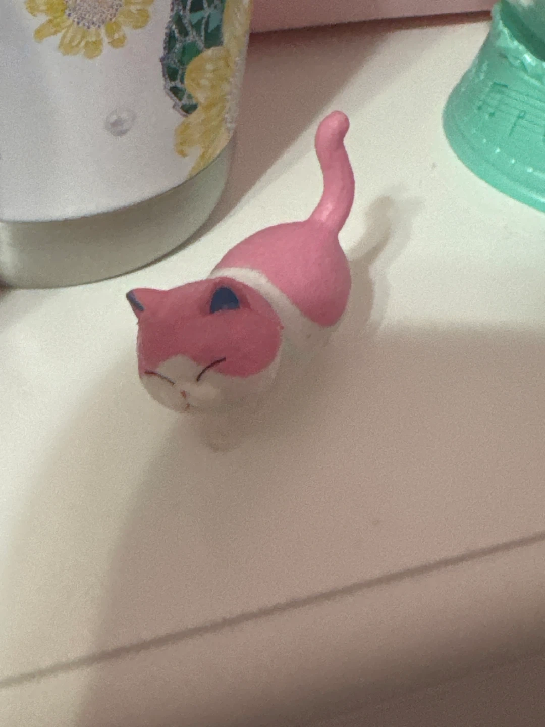 Pink and White Cat Figurine