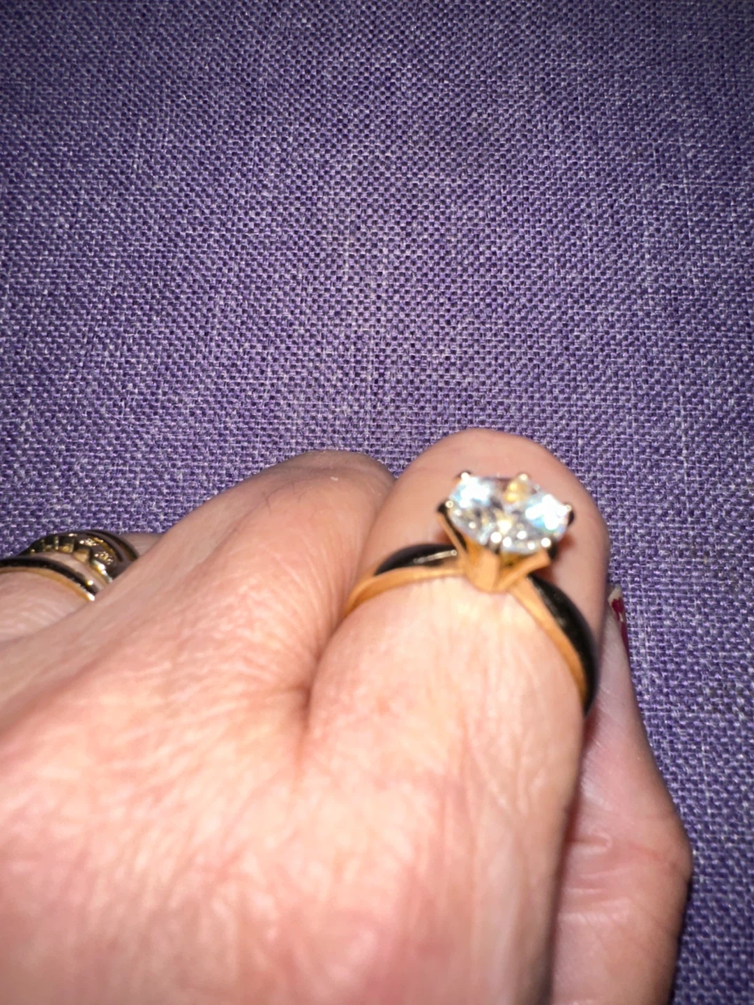 Gold Tone Engagement Ring with Clear Stone