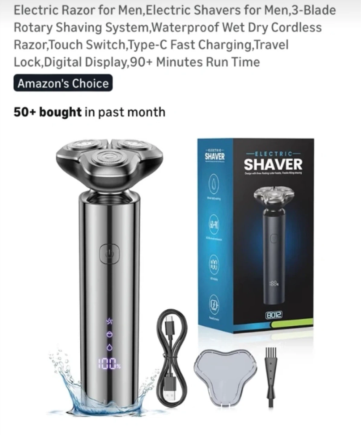 Electric Shaver for Men, 3-Blade, Waterproof, Type-C Charging