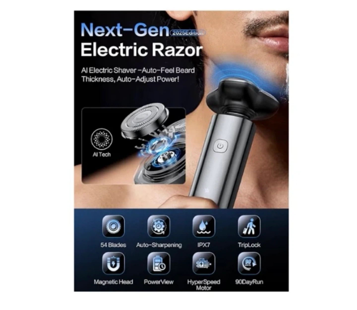 Electric Shaver for Men, 3-Blade, Waterproof, Type-C Charging - photo 2