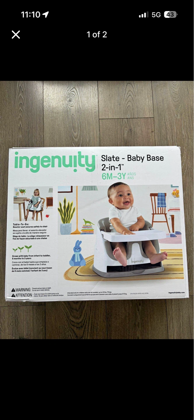 Ingenuity Slate 2-in-1 Baby Base Booster Seat 6M-3Y