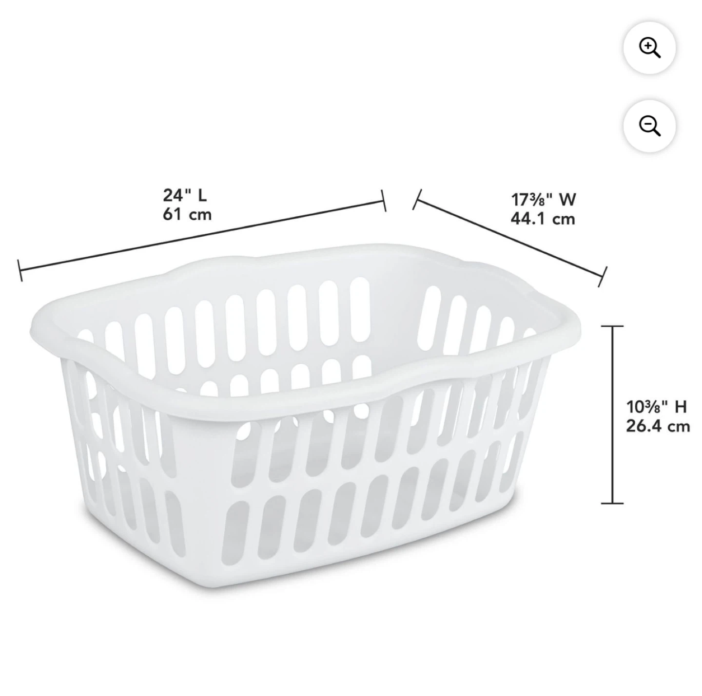 White Plastic Laundry Basket 24" L x 17 7/8" W x 10 3/4" H - photo 2