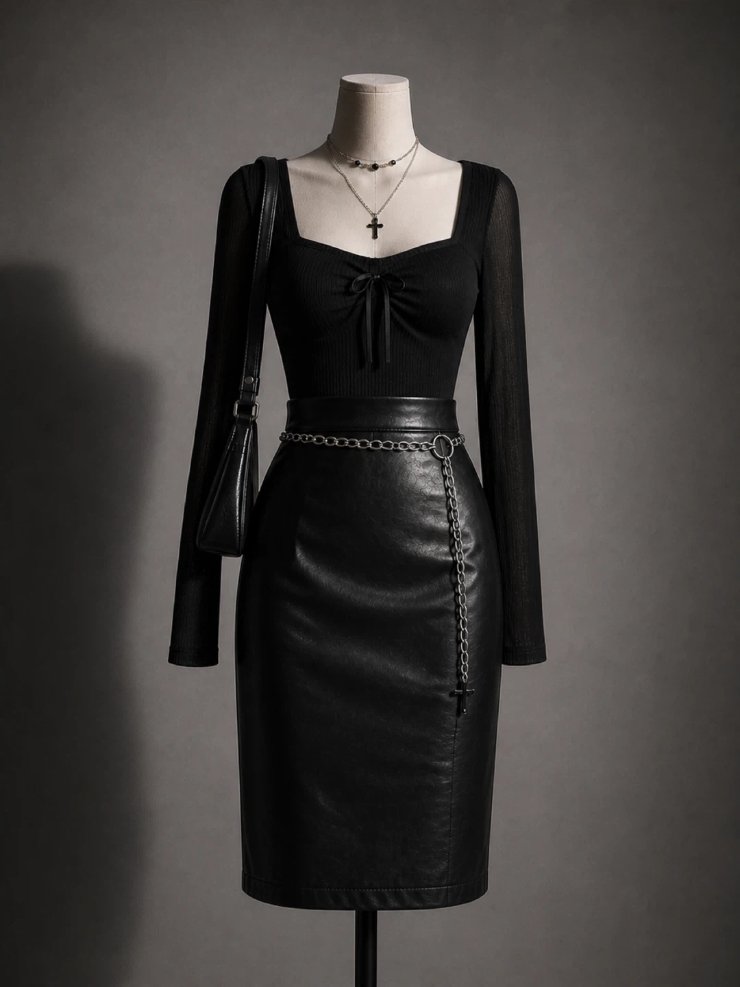 Suzy Shier Faux Leather Black Pencil Skirt