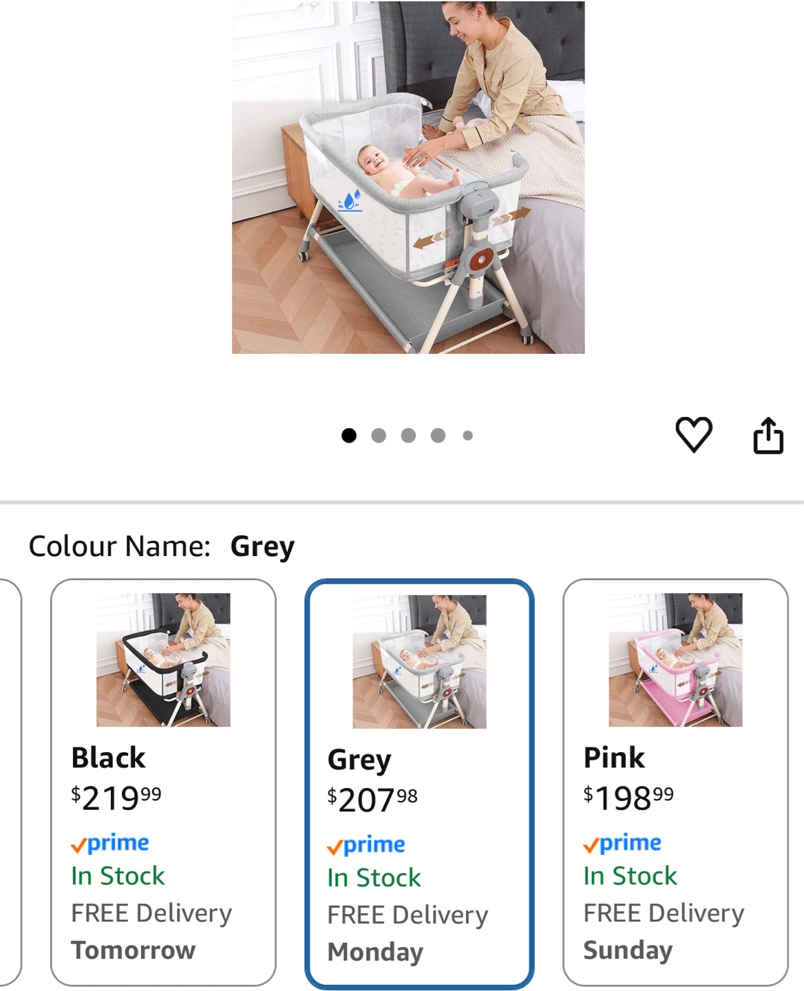 Grey Bassinet Bedside Sleeper with Mobile