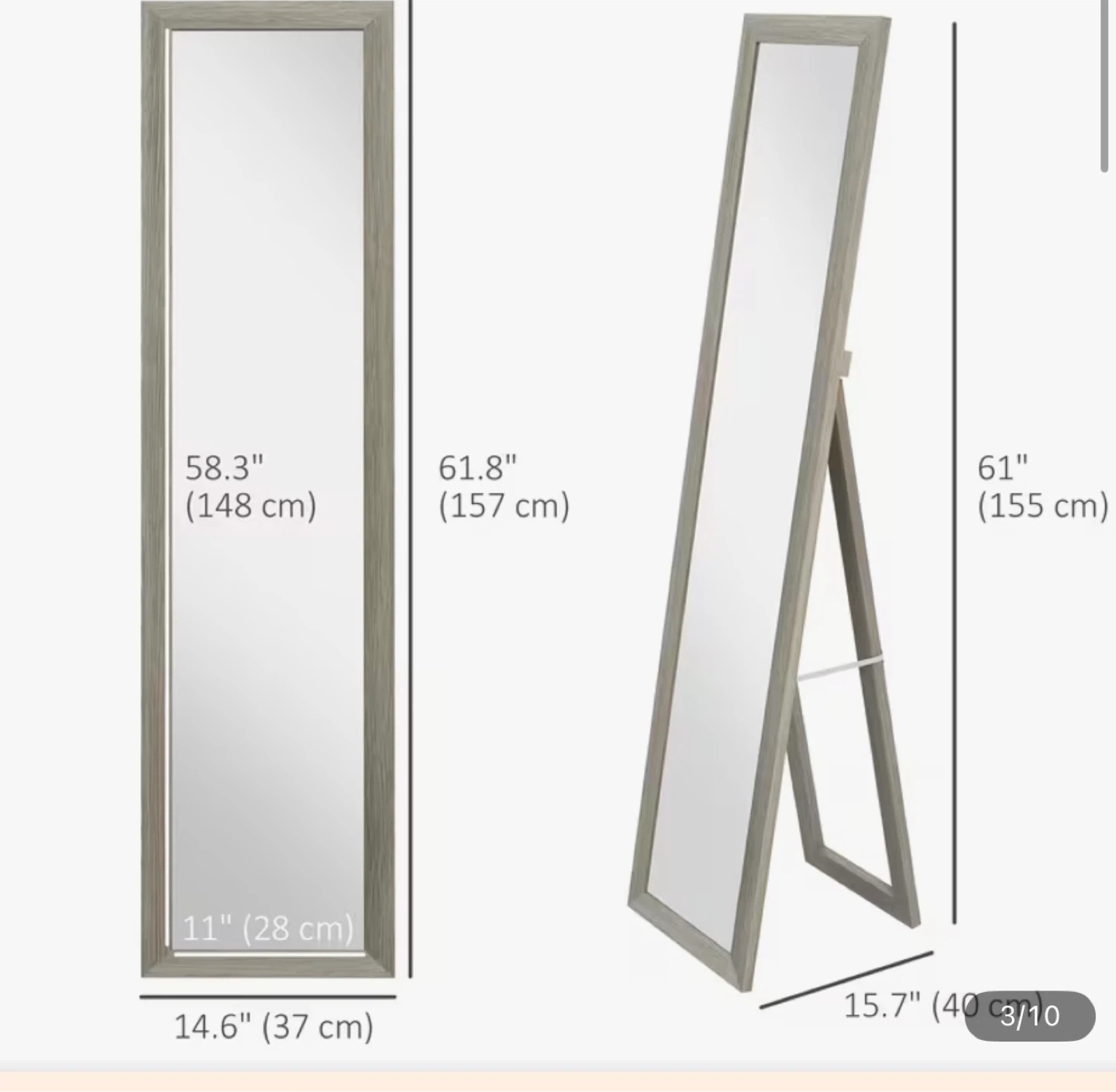 Full Length Standing Mirror - Wood Frame