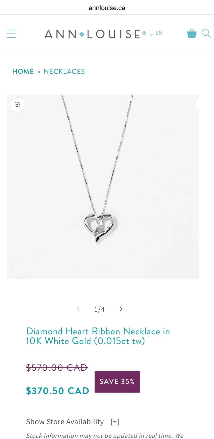Ann Louise Diamond Heart Ribbon Necklace in 10K White Gold - photo 2