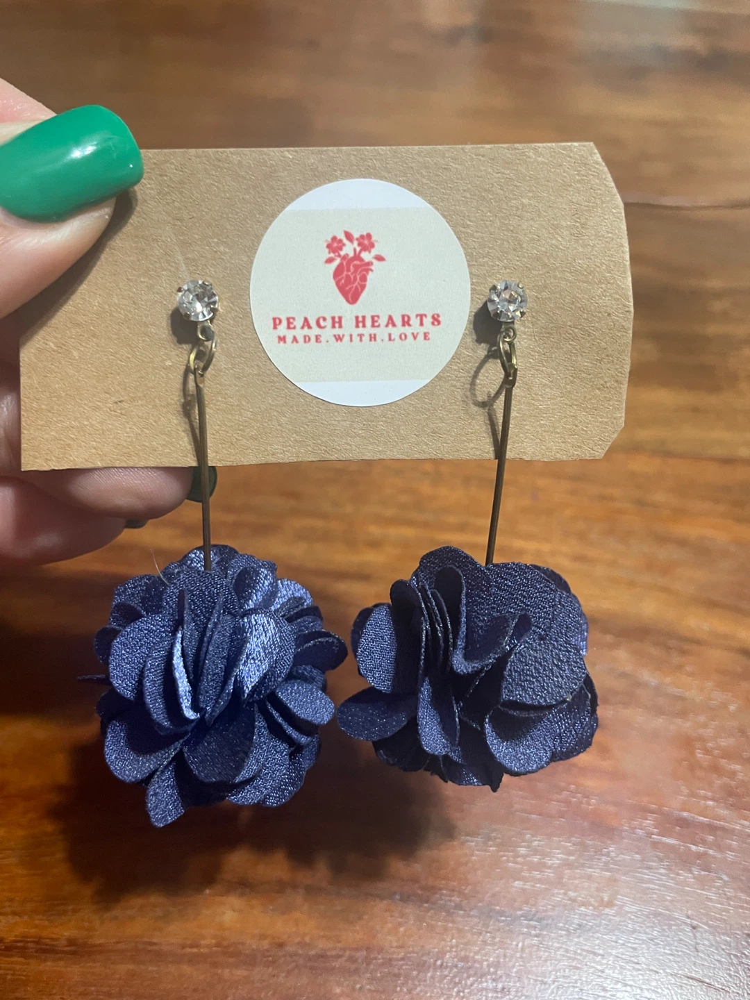 Peach Hearts "Made With Love" Fabric Flower Drop Earrings - photo 3