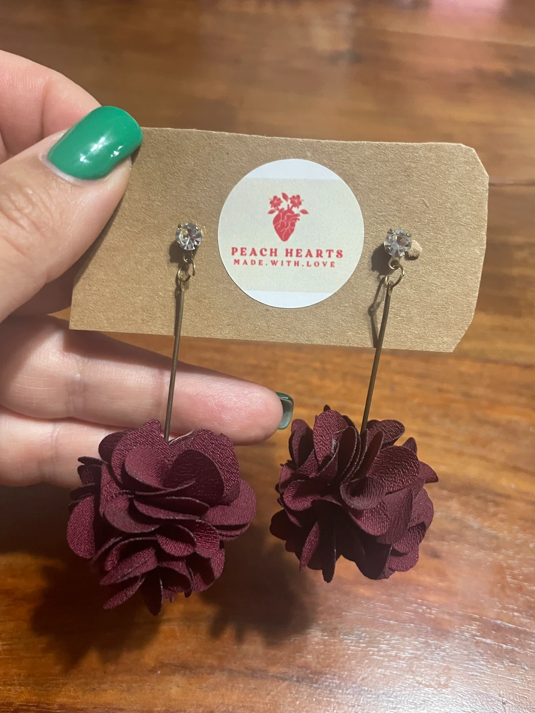 Peach Hearts "Made With Love" Fabric Flower Drop Earrings - photo 2