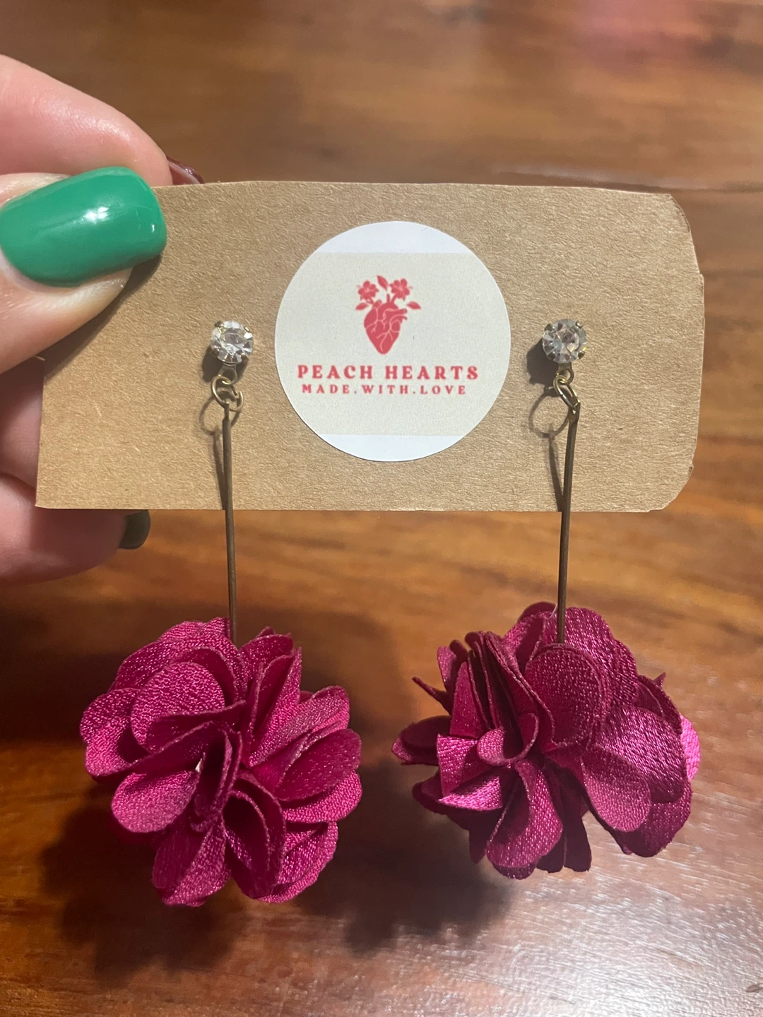 Peach Hearts "Made With Love" Fabric Flower Drop Earrings