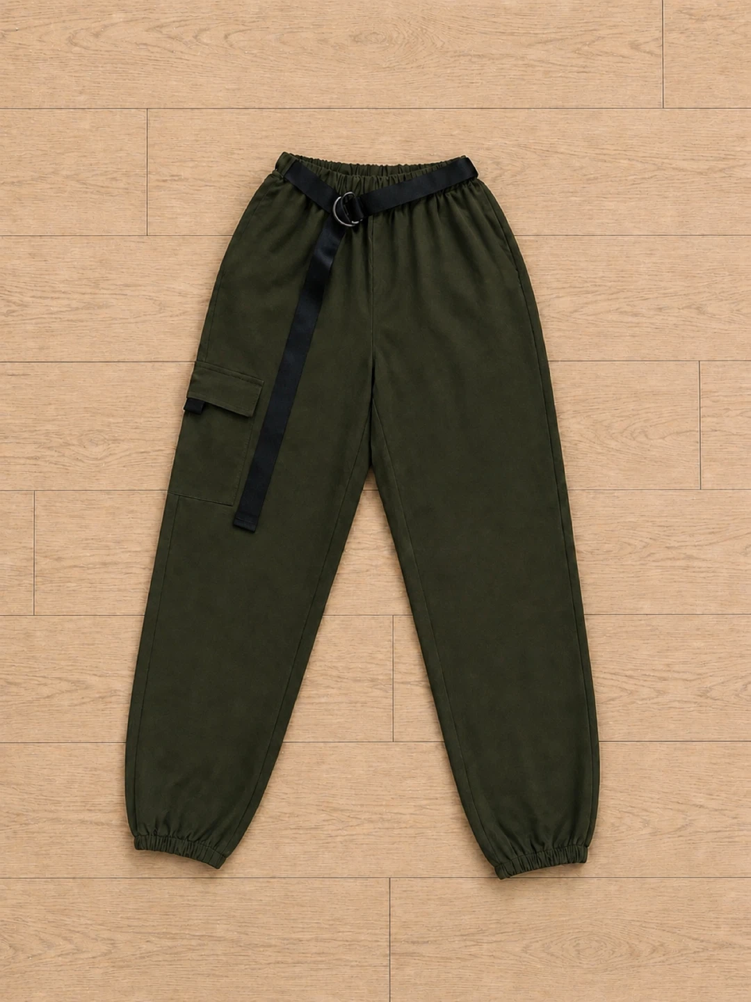 Shein Olive Green Cargo Joggers with Black Belt - photo 2