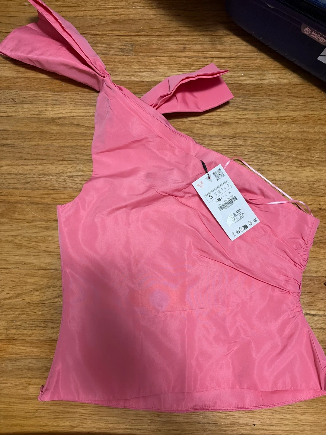 Zara Pink One-Shoulder Ruched Top Size S