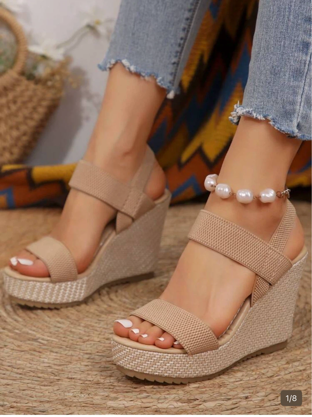 Women's Beige Wedge Sandals