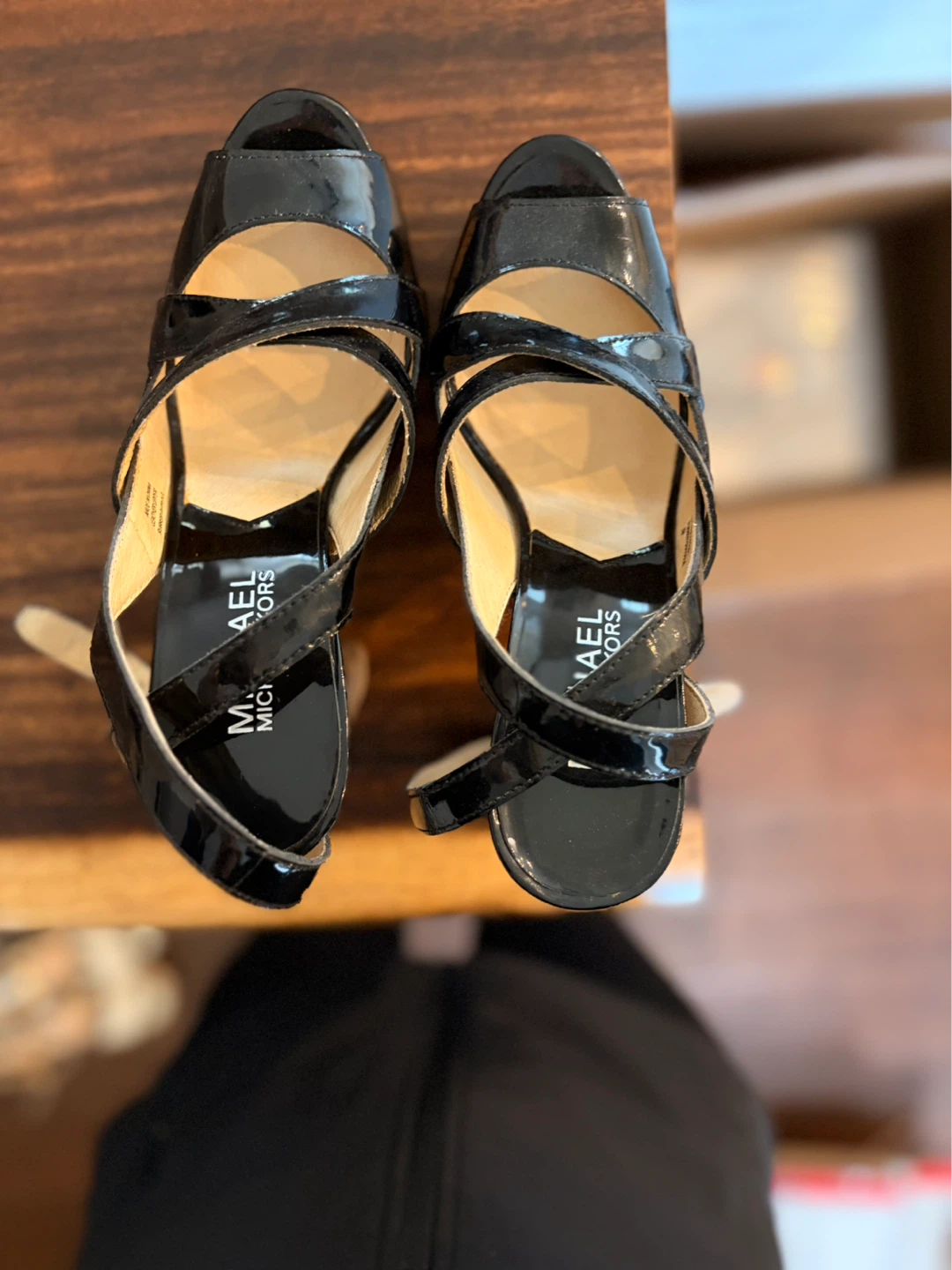 Michael Kor Black Patent Cork Heel Sandals - photo 2