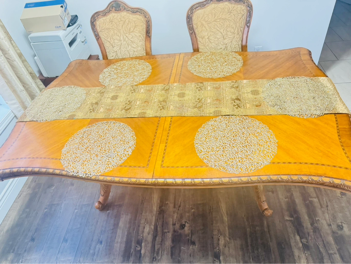 Wooden Dining Table with Ornate Carvings