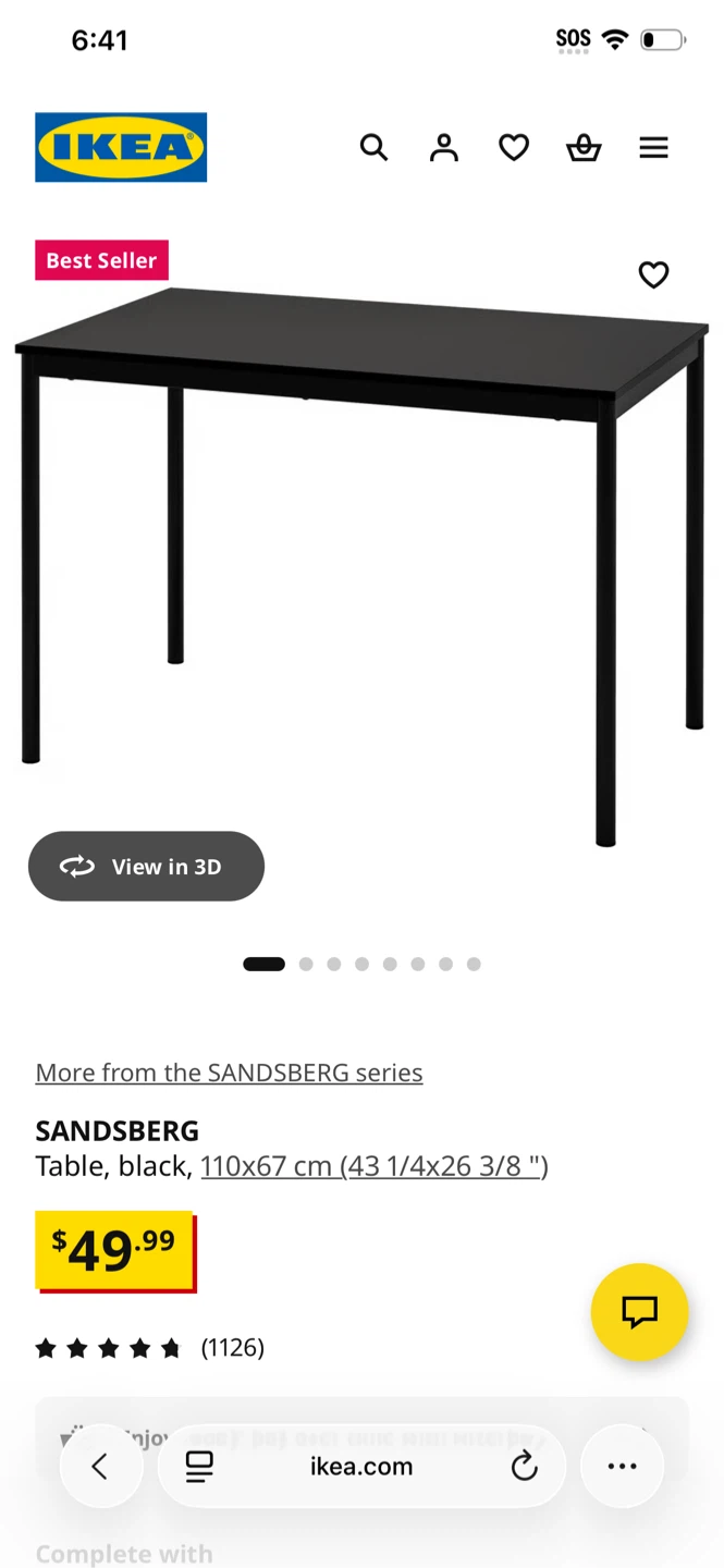 IKEA SANDSBERG Black Table 110x67 cm