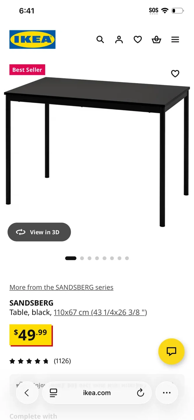 IKEA SANDSBERG Black Table 110x67 cm