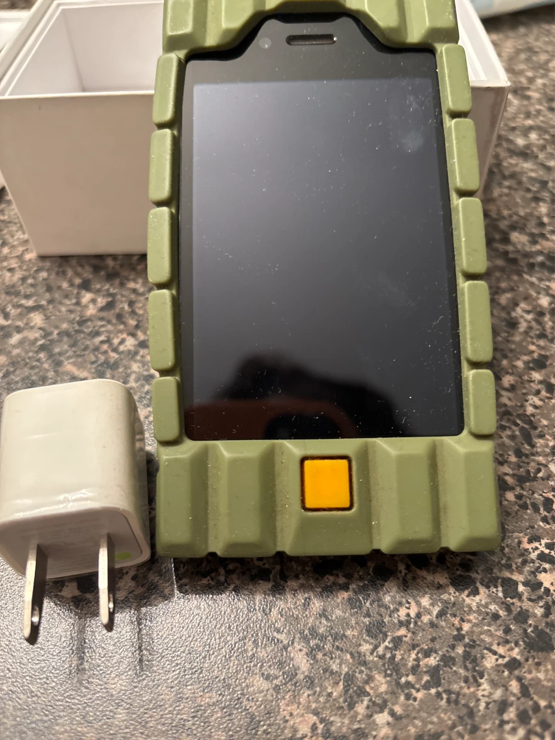 Rugged Green Phone Case with Charger and Box