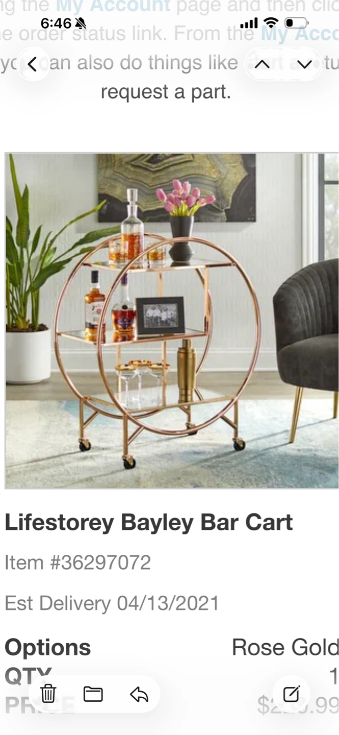 Lifestorey Bayley Bar Cart - Rose Gold