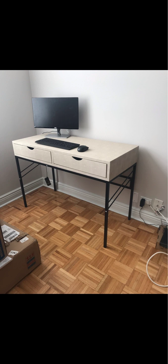 Modern Faux Leather Desk with Black Metal Legs