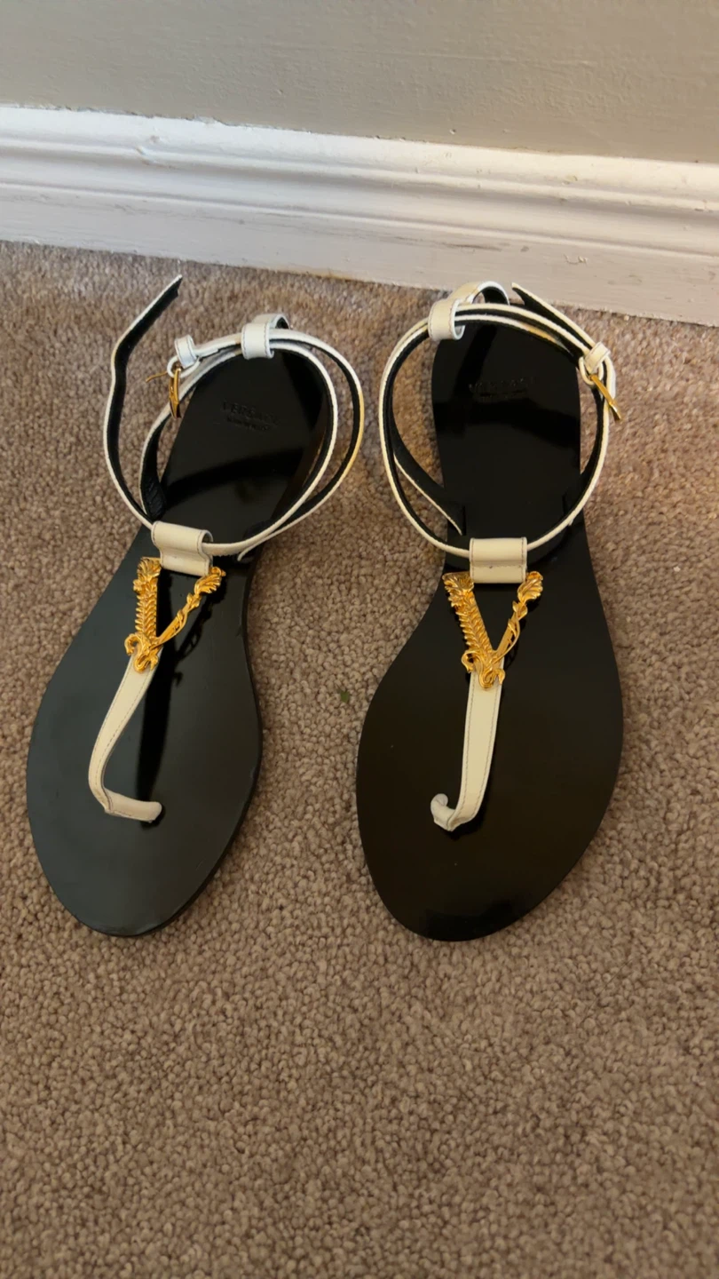 Versace Women's Black & White Flat Sandals