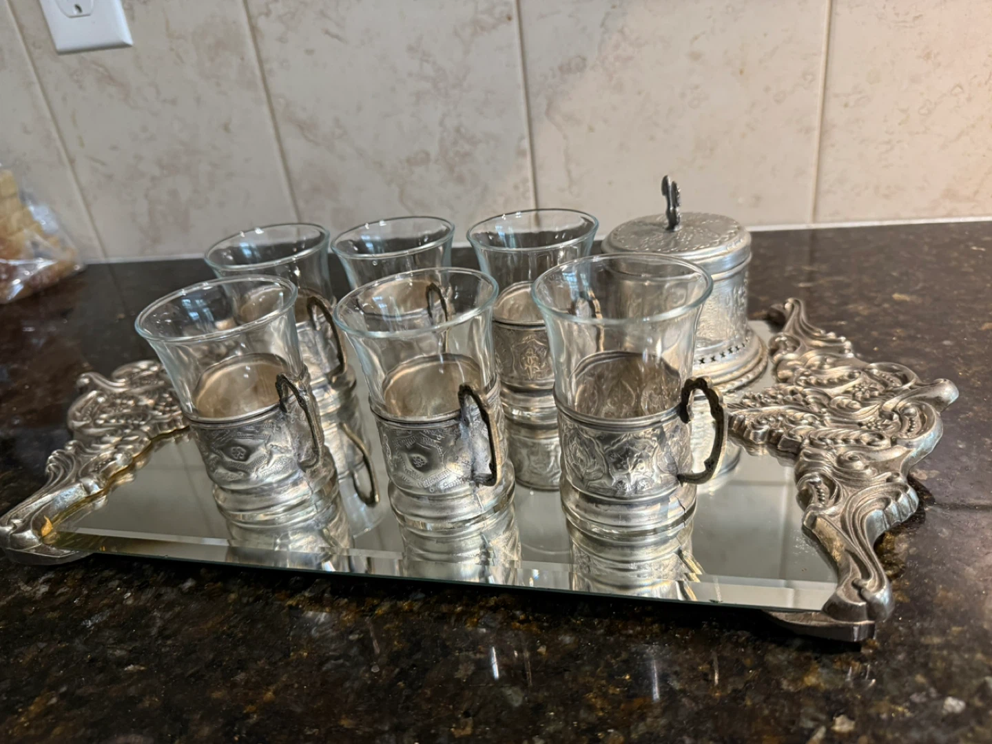 Set of 6 Vintage Persian Glass Tumblers with Silver Tone Holders - photo 3