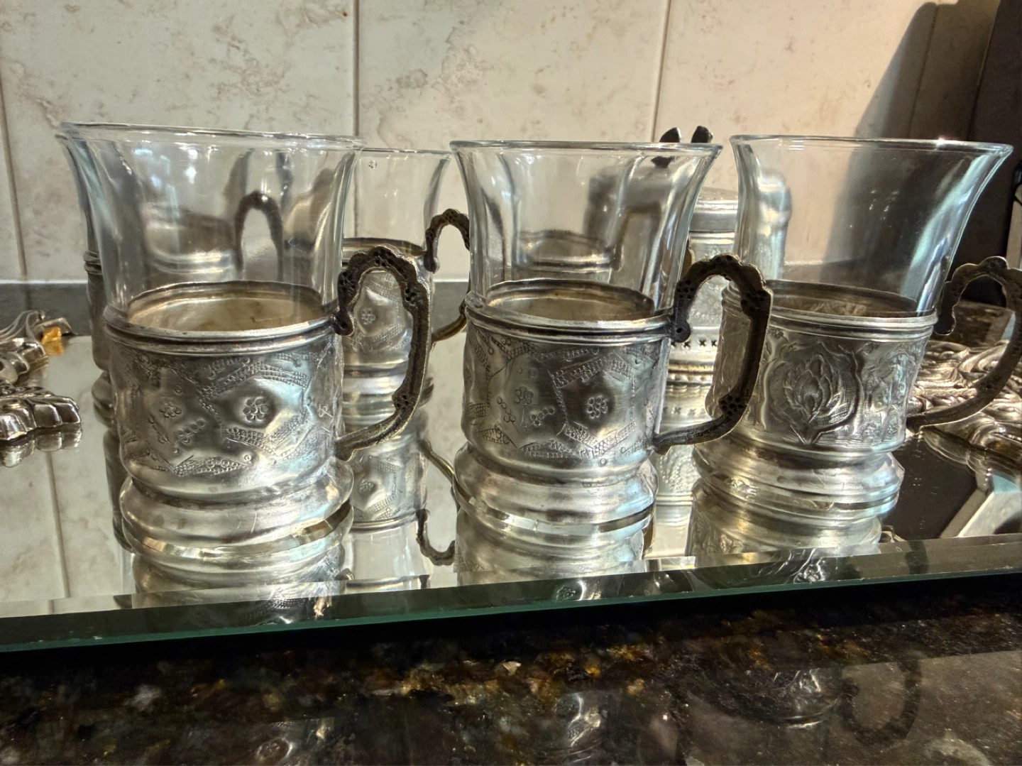 Set of 6 Vintage Persian Glass Tumblers with Silver Tone Holders - photo 4