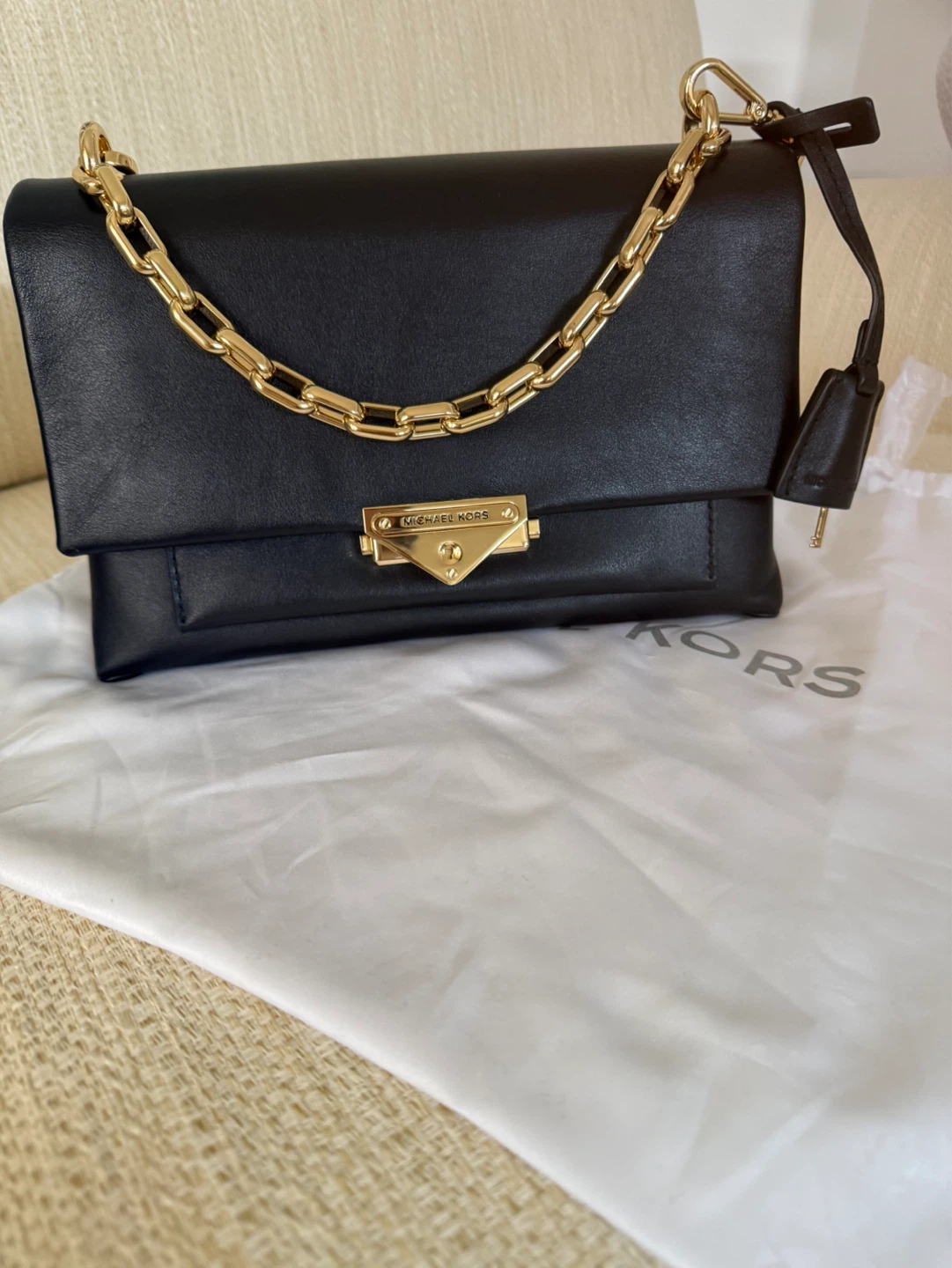 Michael Kors Black Leather Chain Shoulder Bag