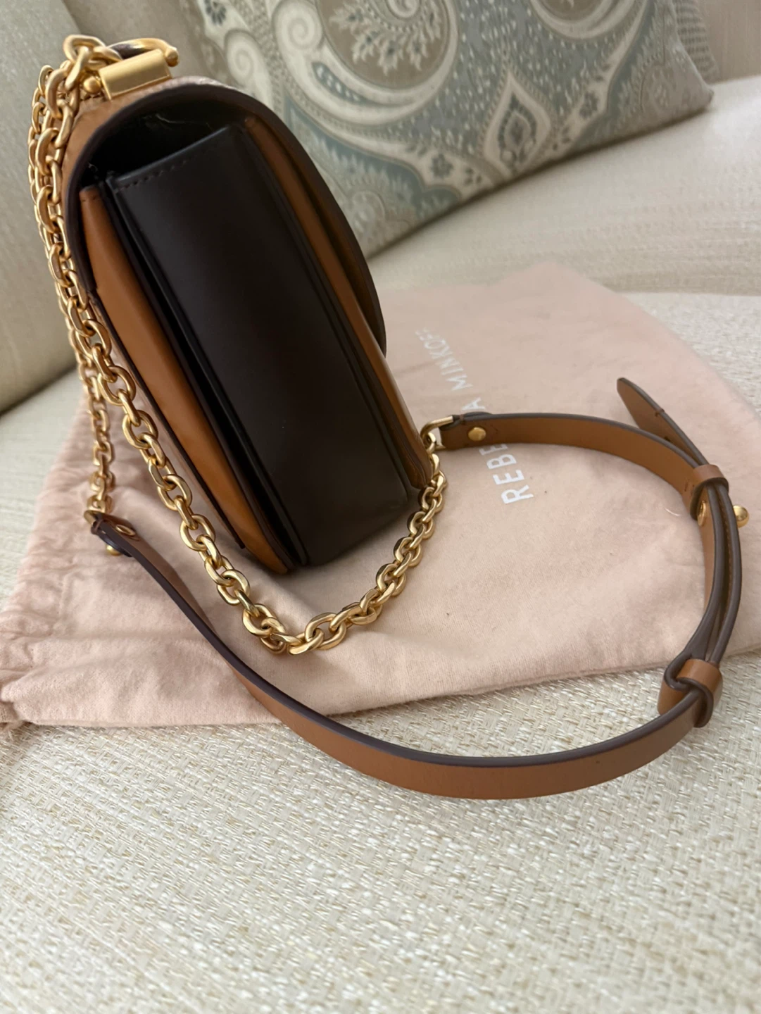 Rebecca Minkoff Tan and Black Leather Chain Shoulder Bag - photo 3
