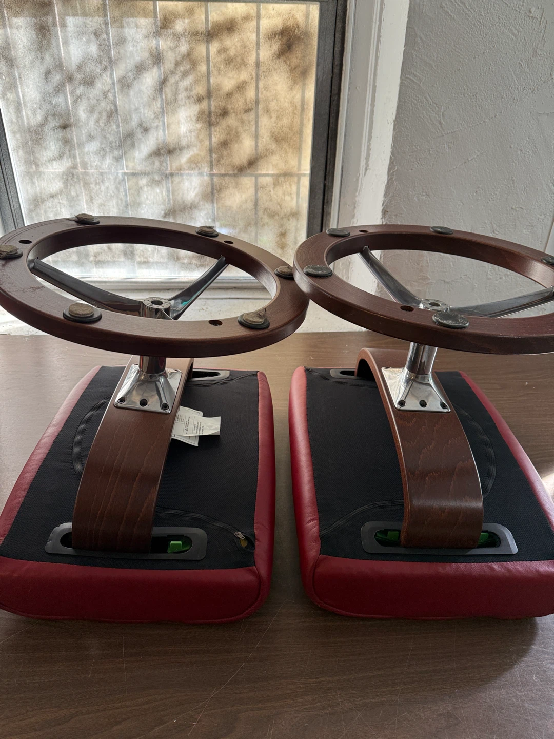 Red Leather Swivel Ottomans (Set of 2) - photo 5