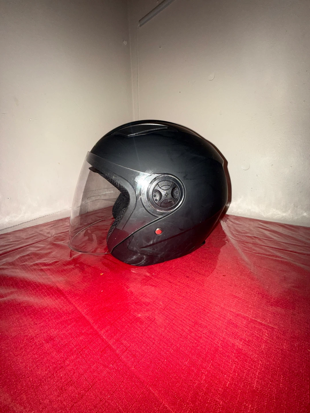 Black Open Face Motorcycle Helmet with Visor - photo 3