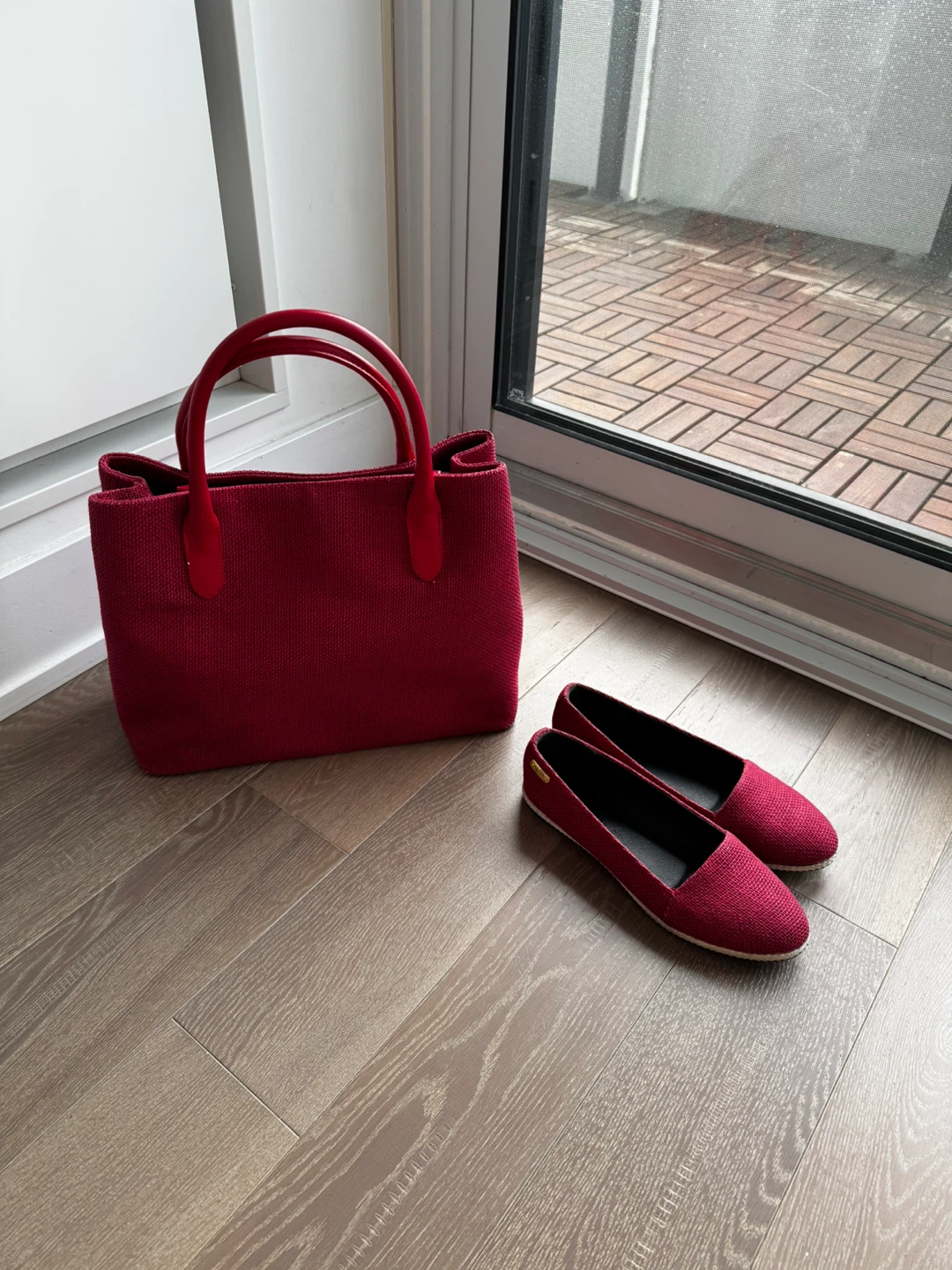 Red Tote Bag and Flats Set