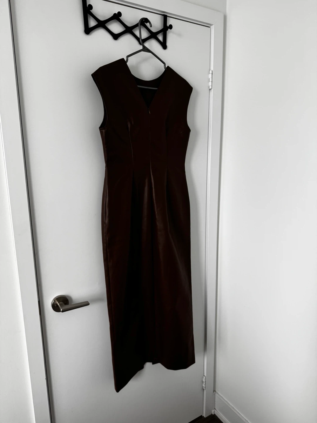 PU Leather Sleeveless Belted Midi Dress - Brown - photo 2