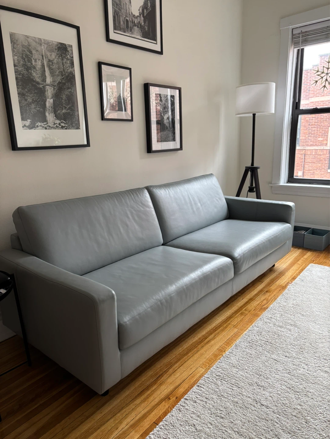 Gray blue EQ3 Oskar Leather Sofa