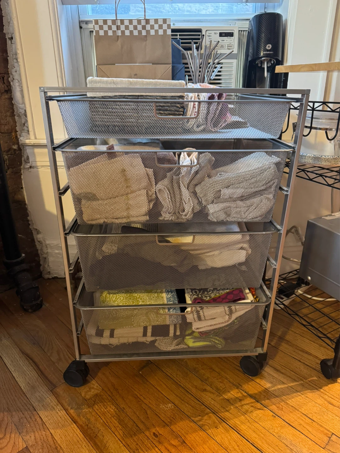 Container Store Elfa Mesh Rolling Cart with 4 Drawers