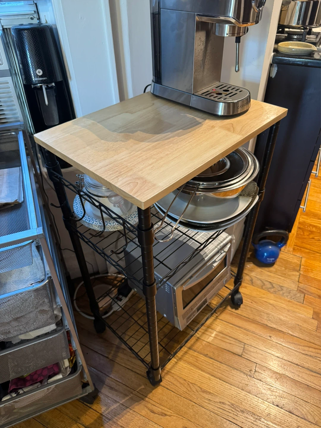 3-Tier Metal Wire Storage Cart with Wood Top - photo 2