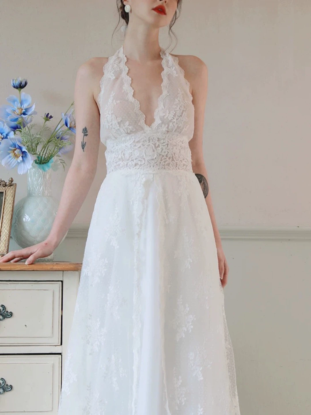 NEW Cocomelody Wedding Dress White Lace Halter Neck - photo 2