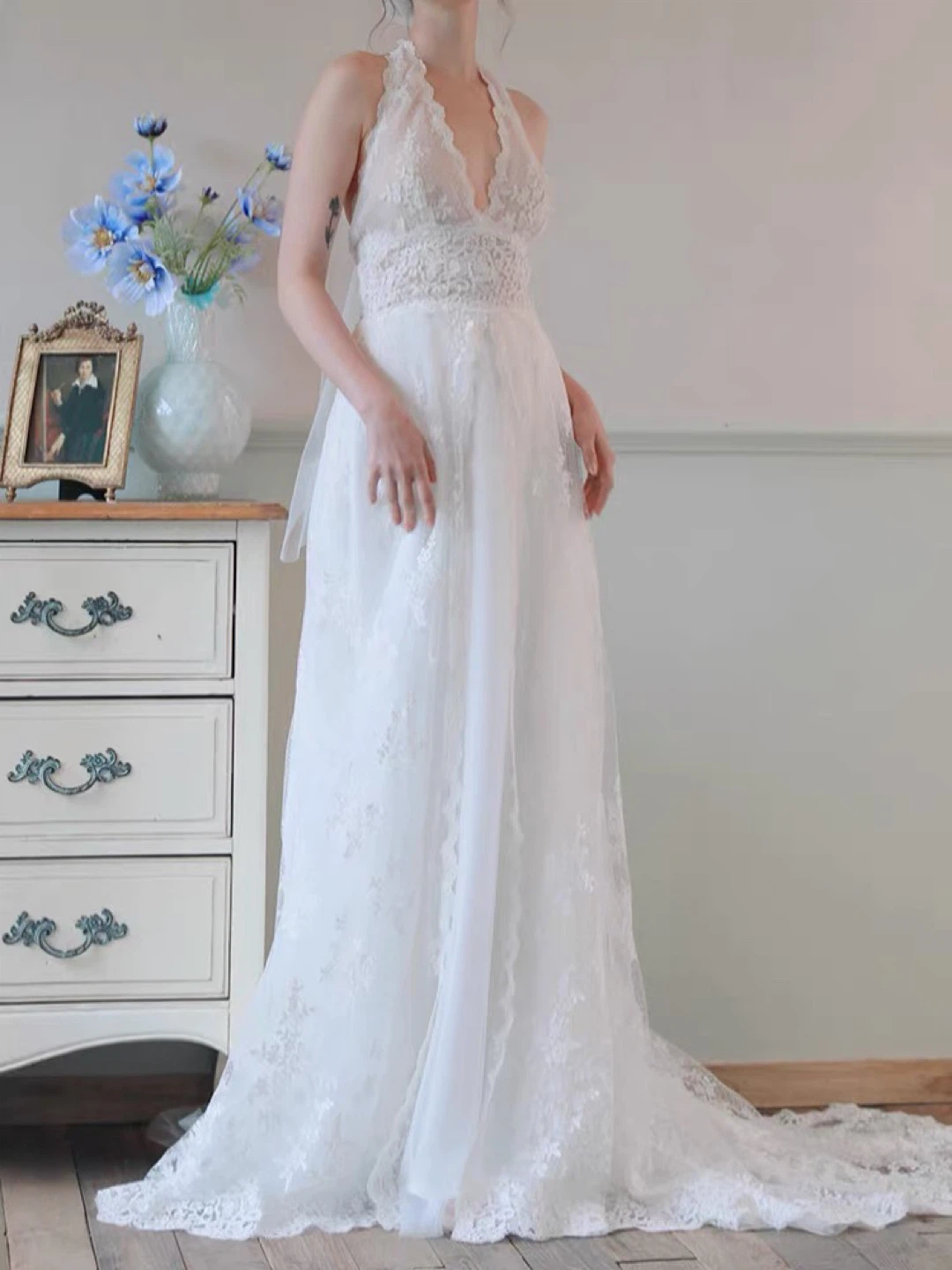 NEW Cocomelody Wedding Dress White Lace Halter Neck - photo 3