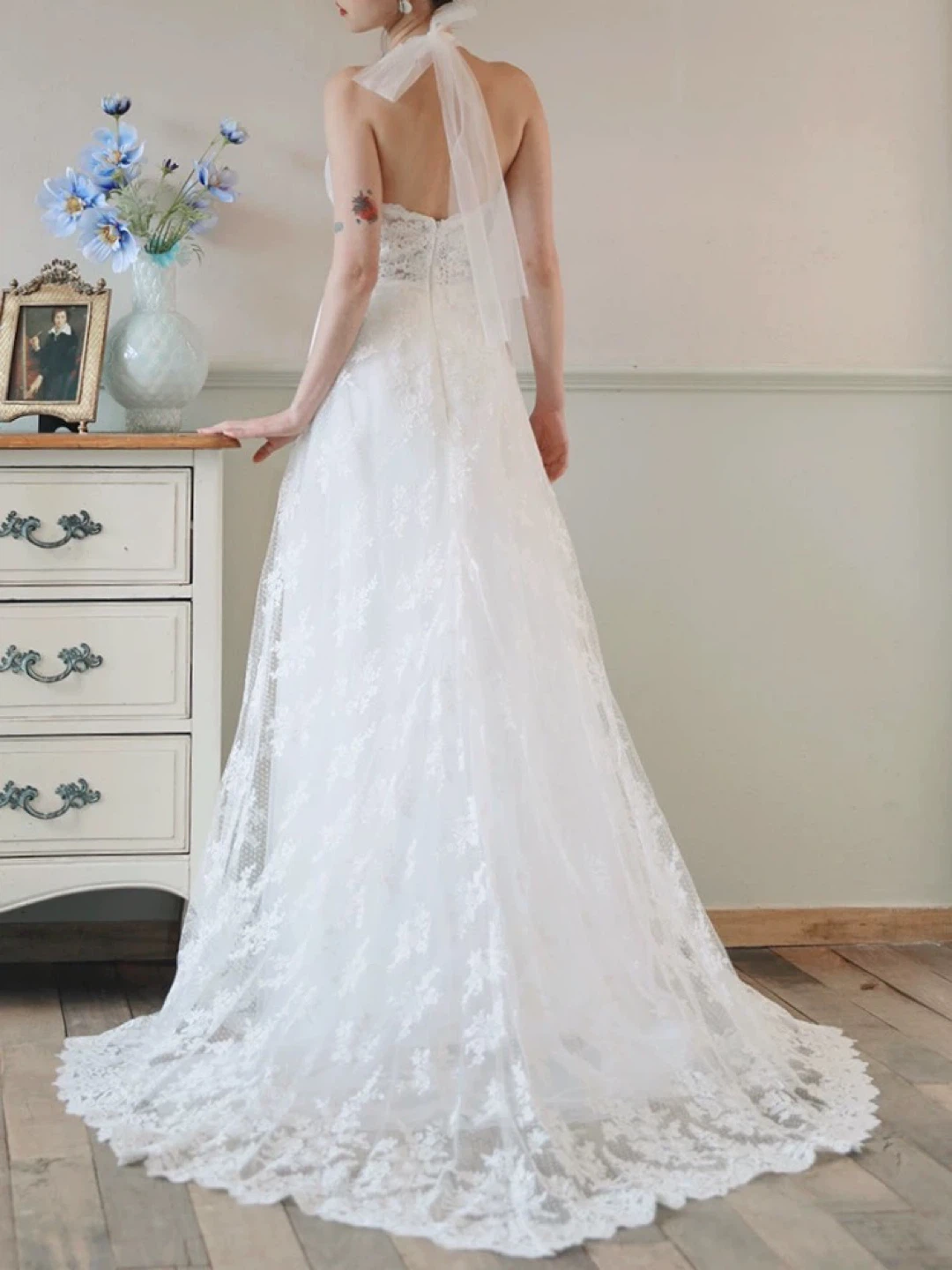 NEW Cocomelody Wedding Dress White Lace Halter Neck - photo 4