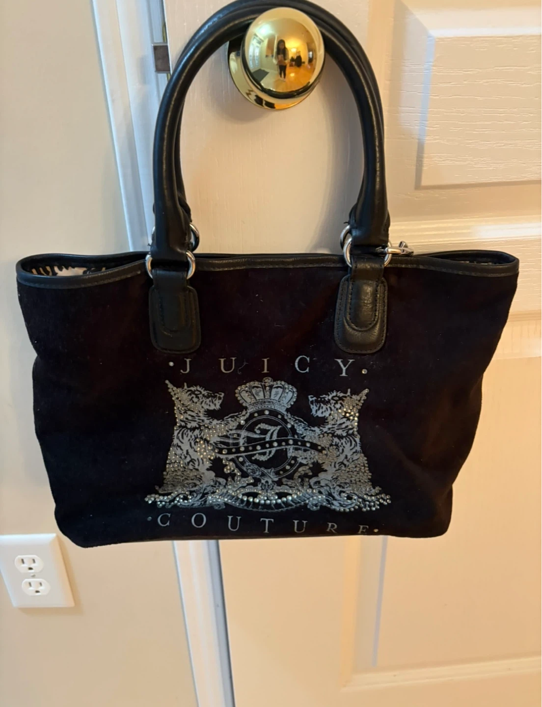 Juicy Couture Black Velour Tote Bag with Embellishments
