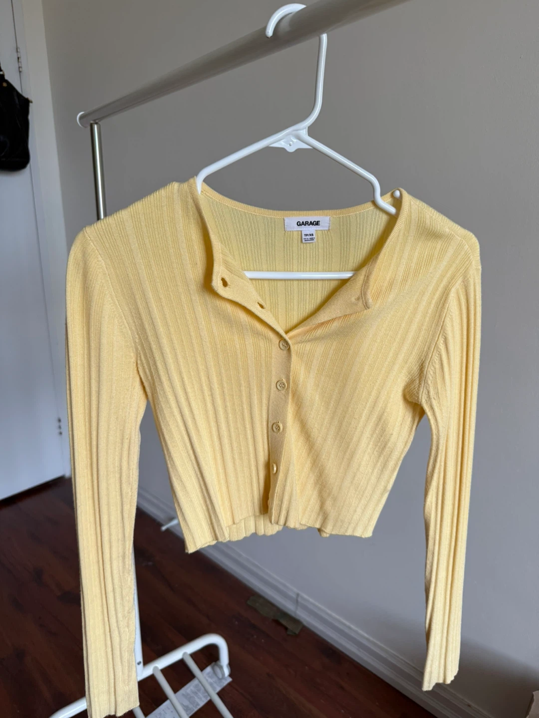 Garage Yellow Ribbed Cropped Cardigan XS