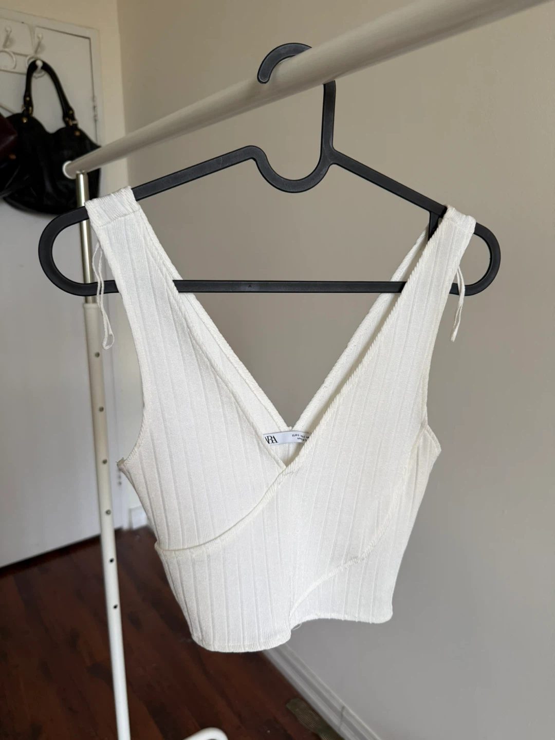 Zara White Ribbed Wrap Crop Top XS