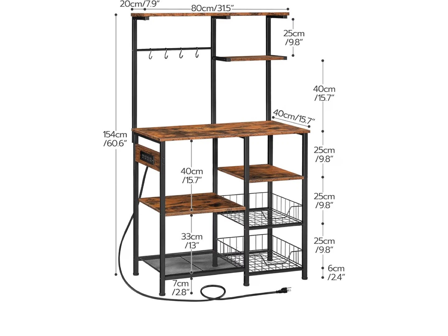 Industrial Style Baker's Rack with Shelves and Baskets