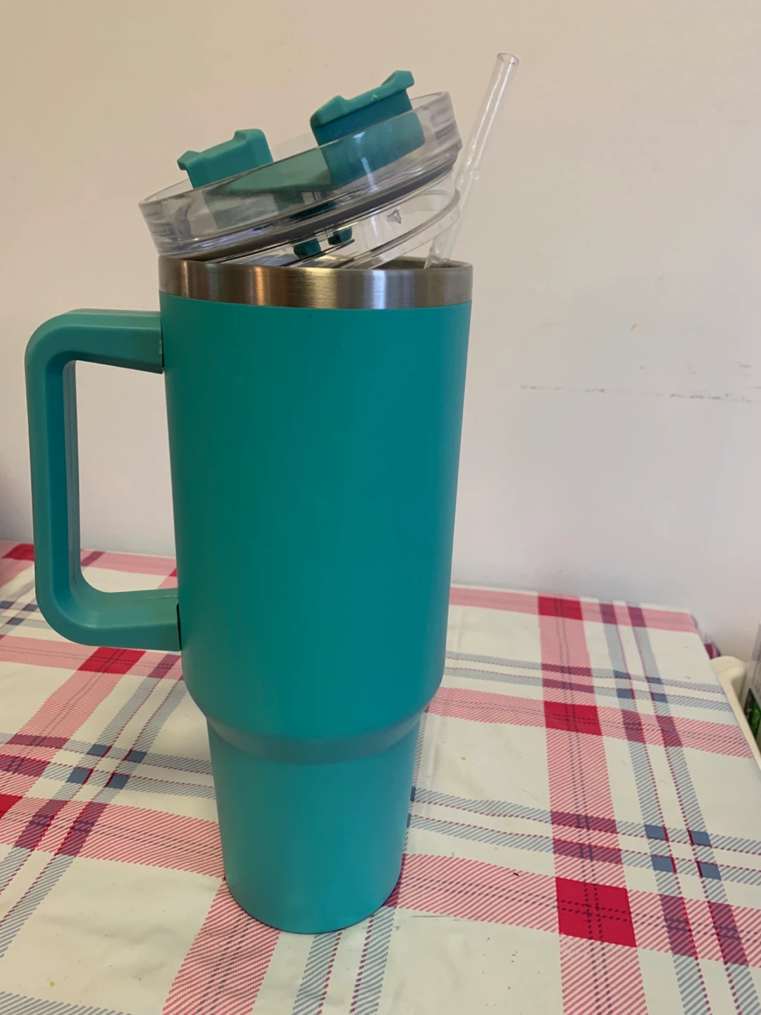 Teal Tumbler with Handle and Straw