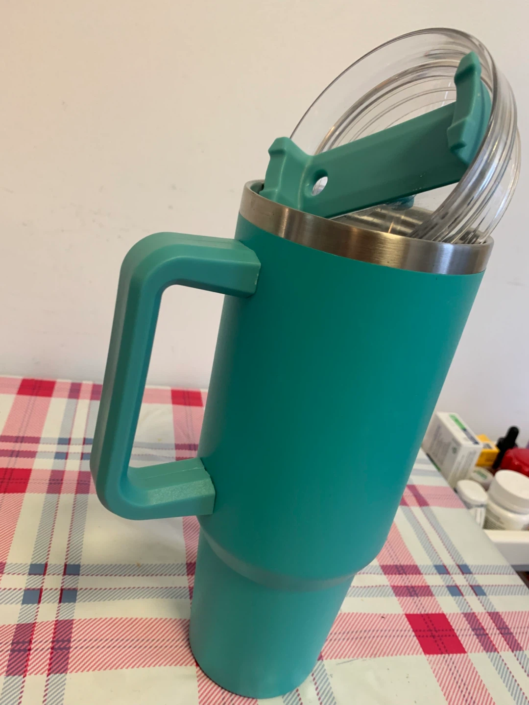 Teal Tumbler with Handle and Straw - photo 2