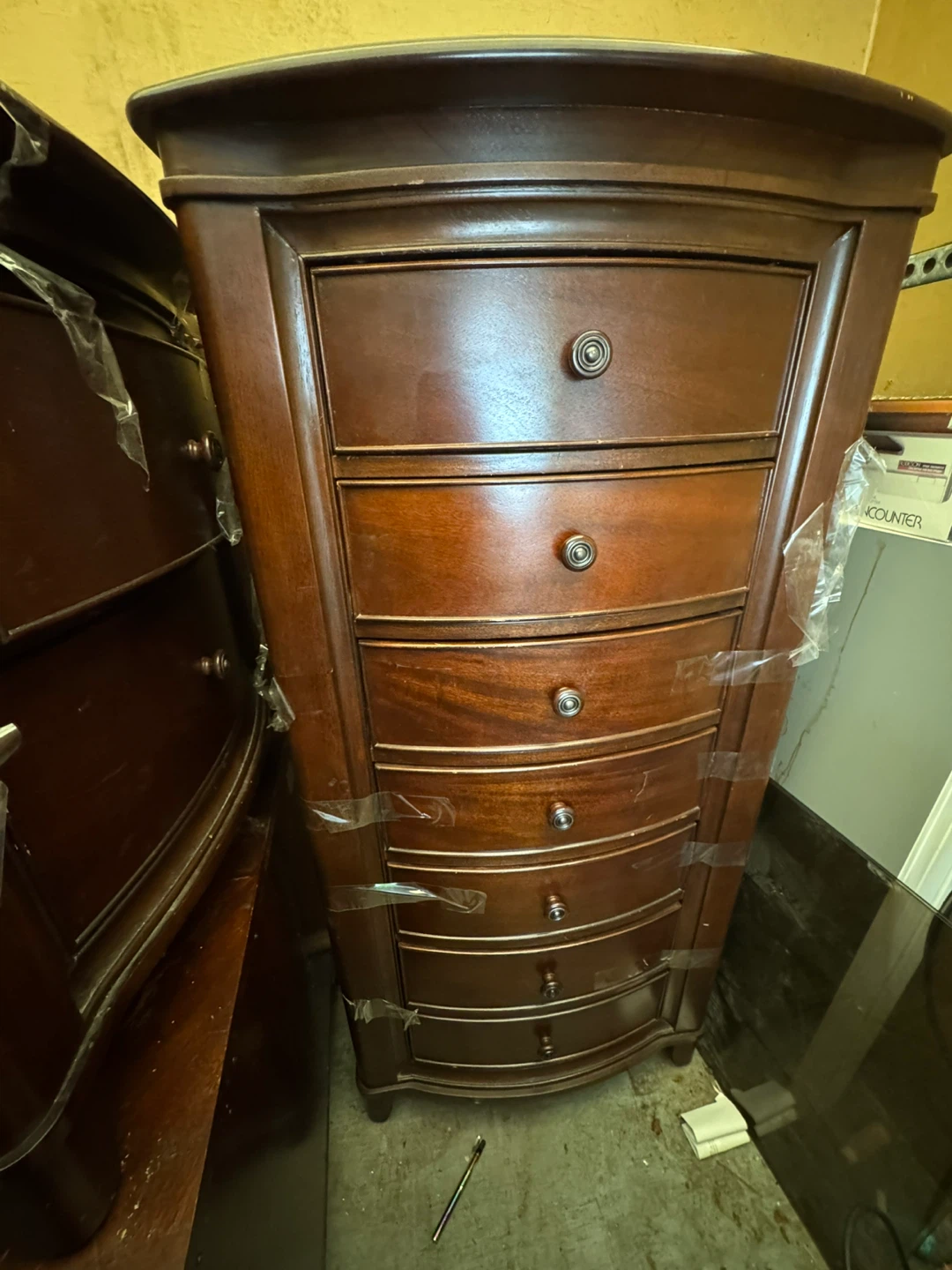 Dark Wood Jewellery Armoire with 7 Drawers