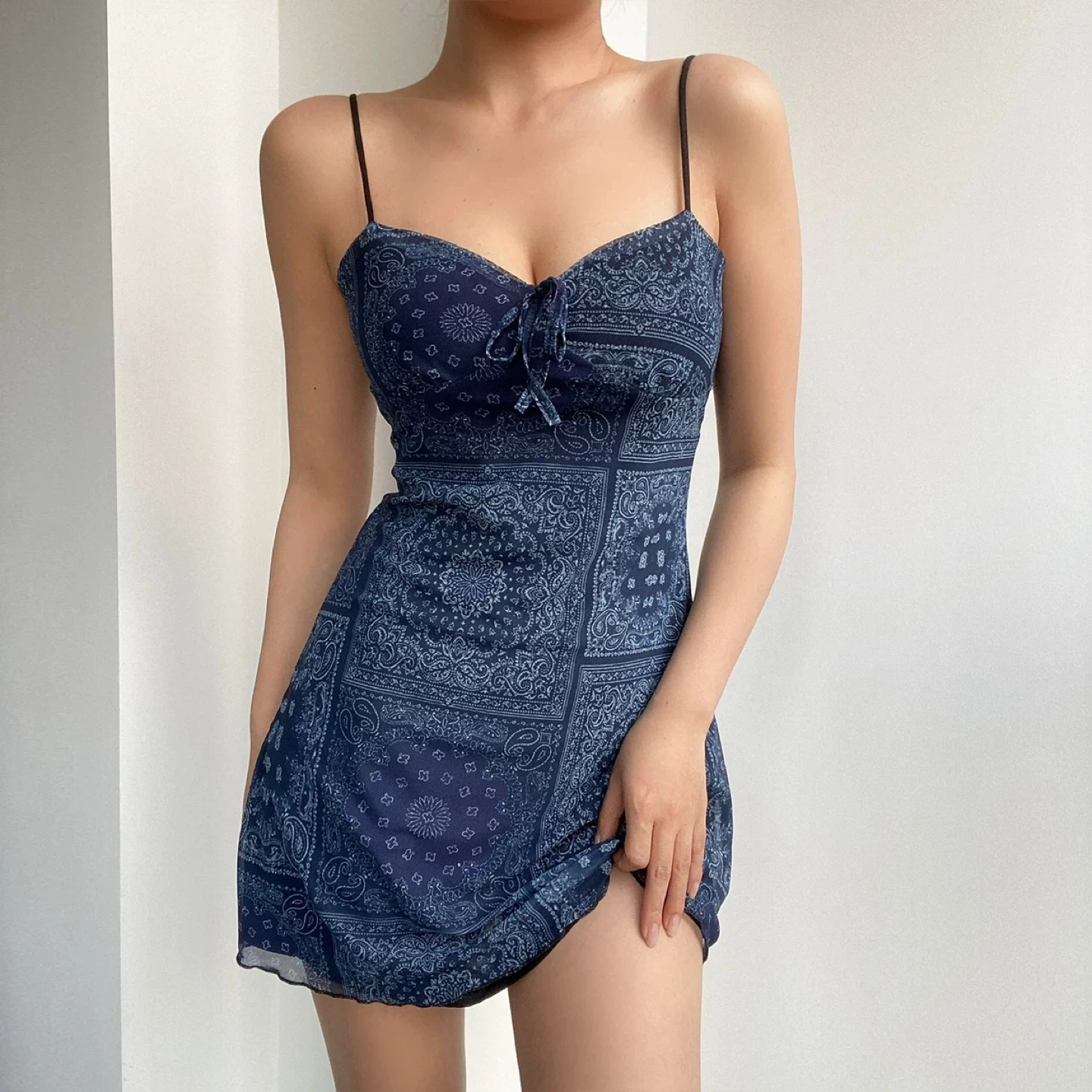 Blue Bandana Print Mini Dress XS